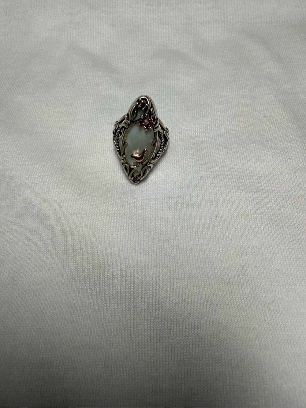 Carolyn Pollack Silver Mother-of-Pearl Ring with Pink Accents